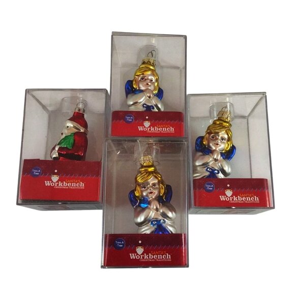 Vintage Santas Workbench Blown Glass Ornaments Set of 4 Santa/Angel Figurines - Picture 6 of 7